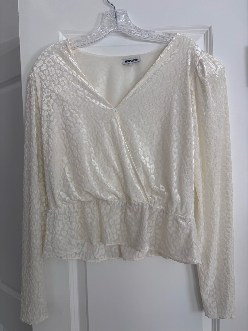 Express Cream V-Neck Peplum Wrap Blouse